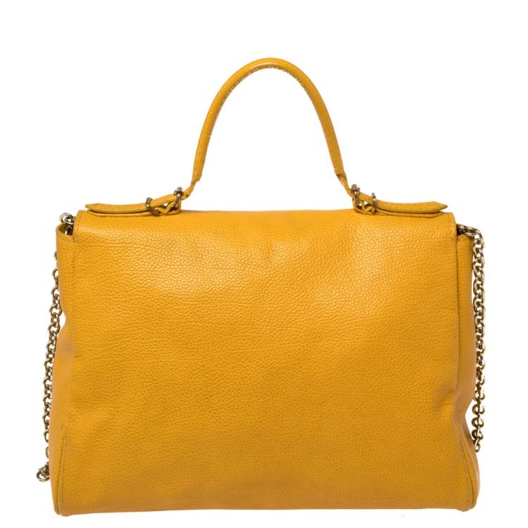 Pre Owned Carolina Herrera Yellow Leather Minuetto Flap Top Handle Bag