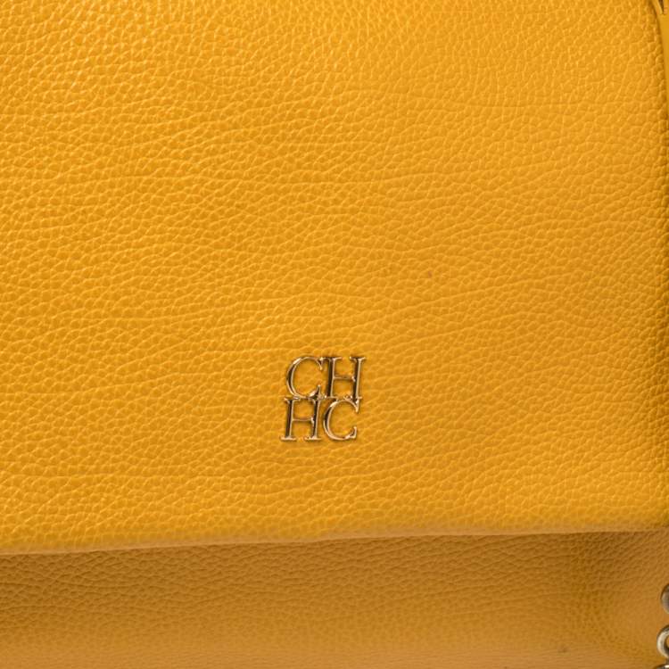 Pre Owned Carolina Herrera Yellow Leather Minuetto Flap Top Handle Bag