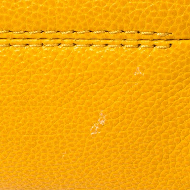 Pre Owned Carolina Herrera Yellow Leather Minuetto Flap Top Handle Bag