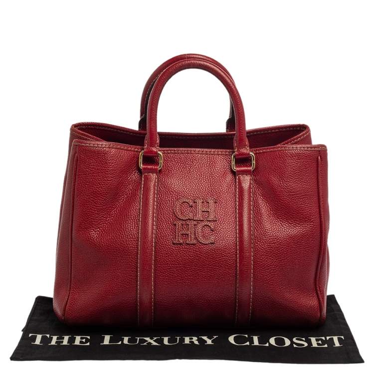 Pre Owned Carolina Herrera Red Leather Matteo Tote