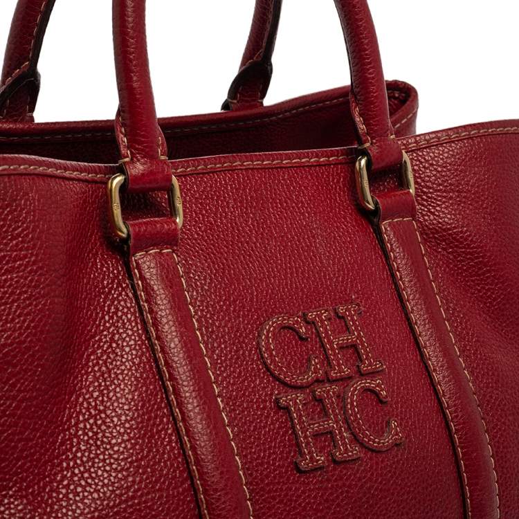 Pre Owned Carolina Herrera Red Leather Matteo Tote