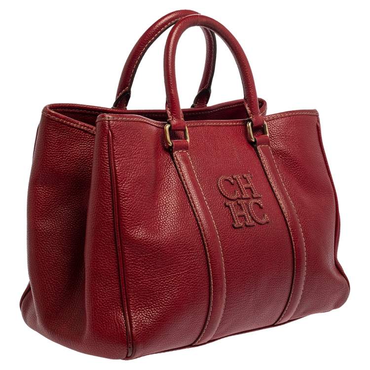 Pre Owned Carolina Herrera Red Leather Matteo Tote