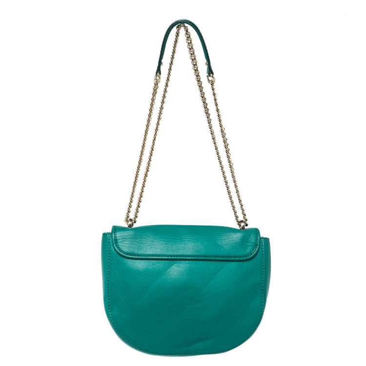 Pre Owned Carolina Herrera Green Leather Saddle Crossbody Bag