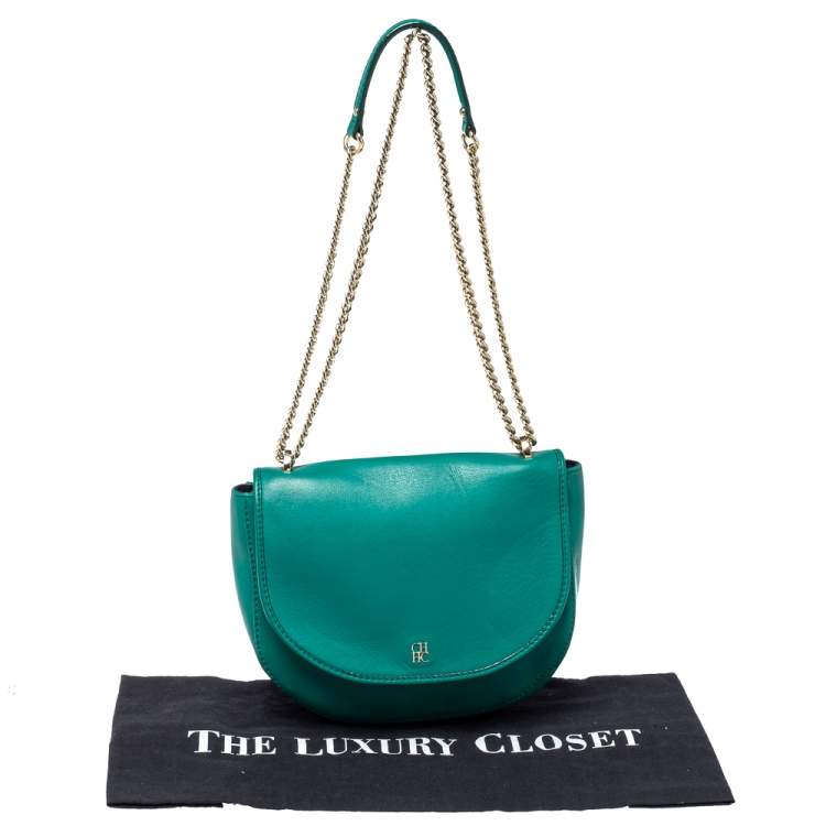 Pre Owned Carolina Herrera Green Leather Saddle Crossbody Bag