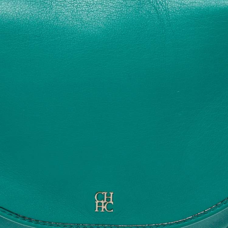Pre Owned Carolina Herrera Green Leather Saddle Crossbody Bag