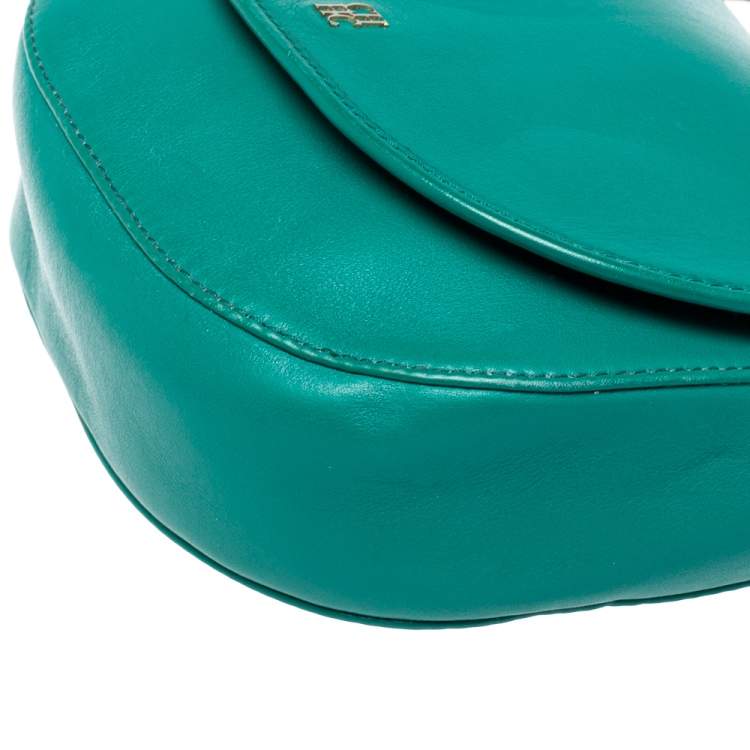 Pre Owned Carolina Herrera Green Leather Saddle Crossbody Bag