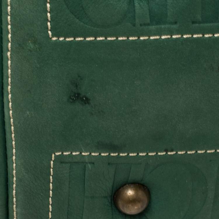 Pre Owned Carolina Herrera Green/Beige Embossed Leather Andy Tote