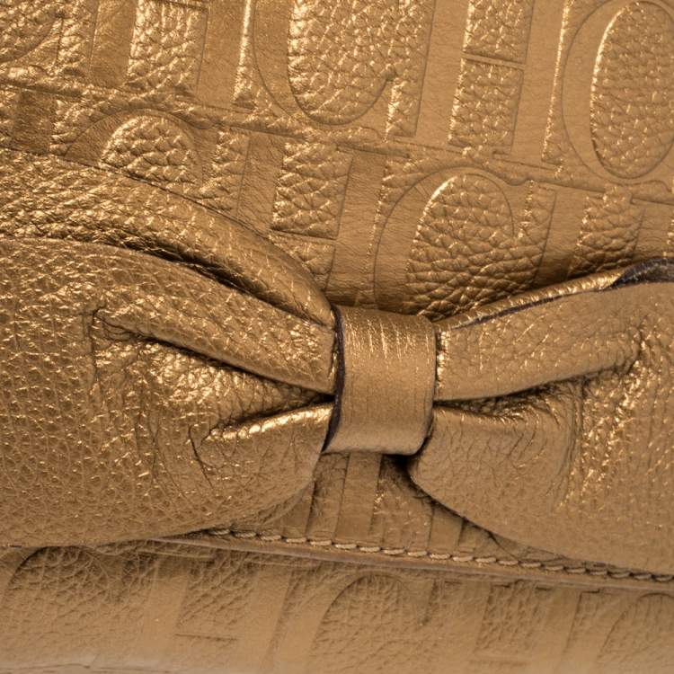 Pre Owned Carolina Herrera Gold Monogram Leather Audrey Shoulder Bag