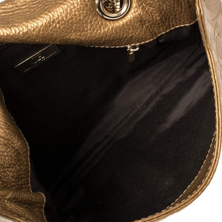 Pre Owned Carolina Herrera Gold Monogram Leather Audrey Shoulder Bag