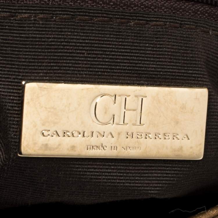 Pre Owned Carolina Herrera Gold Monogram Leather Audrey Shoulder Bag