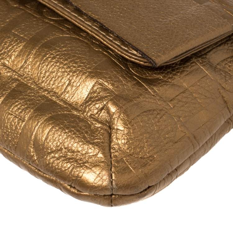 Pre Owned Carolina Herrera Gold Monogram Leather Audrey Shoulder Bag