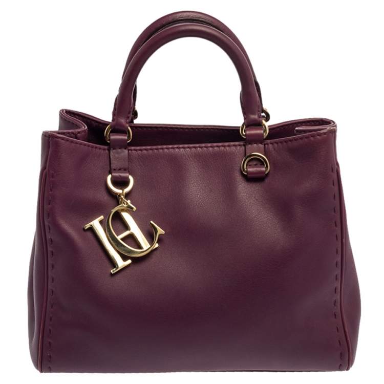 Pre Owned Carolina Herrera Purple Leather Charm Tote