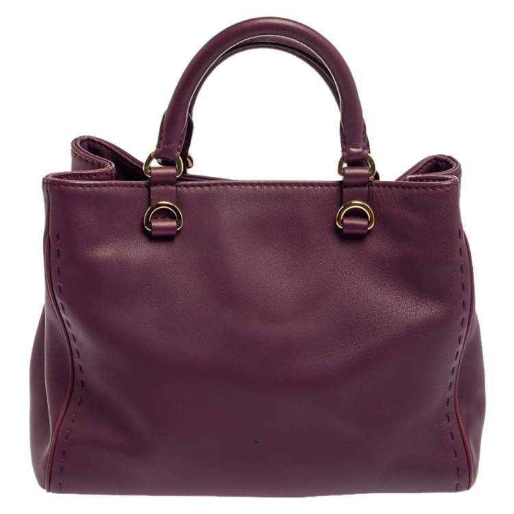Pre Owned Carolina Herrera Purple Leather Charm Tote