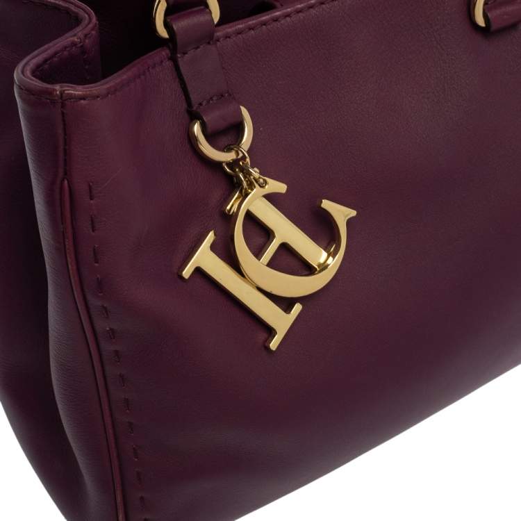 Pre Owned Carolina Herrera Purple Leather Charm Tote