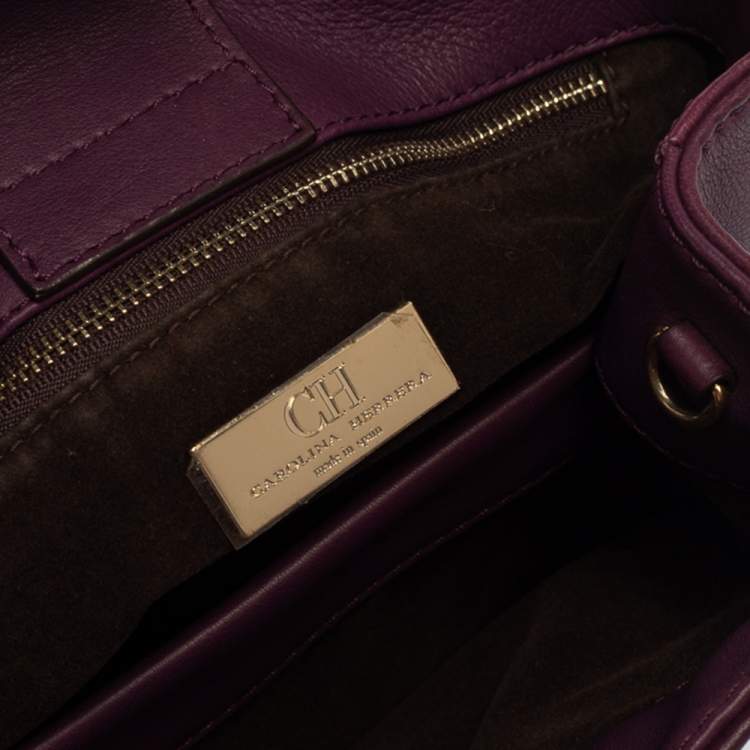 Pre Owned Carolina Herrera Purple Leather Charm Tote