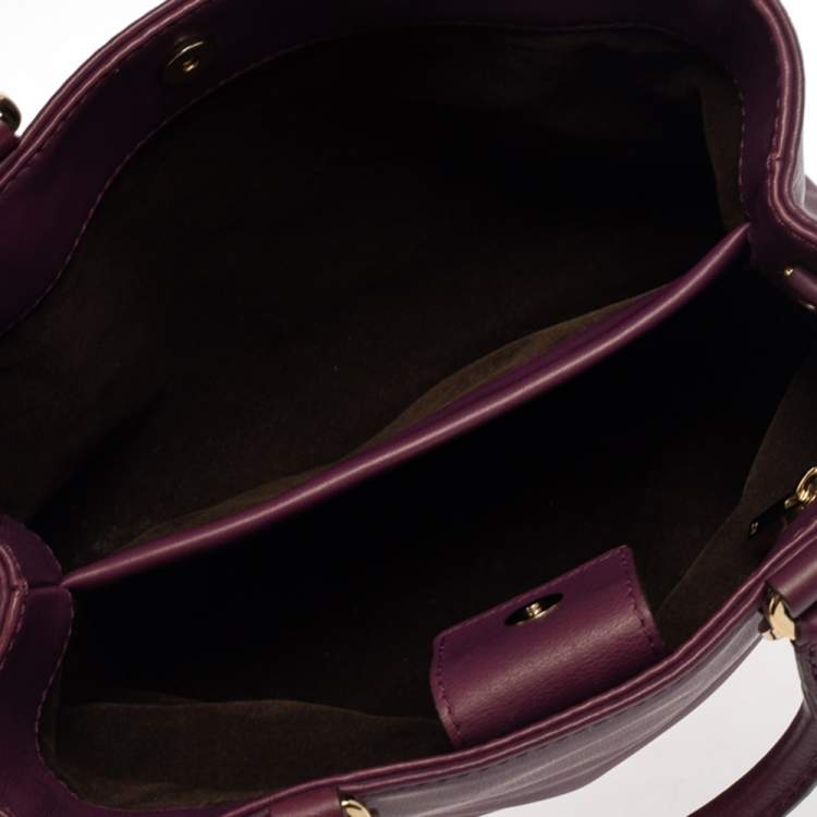 Pre Owned Carolina Herrera Purple Leather Charm Tote