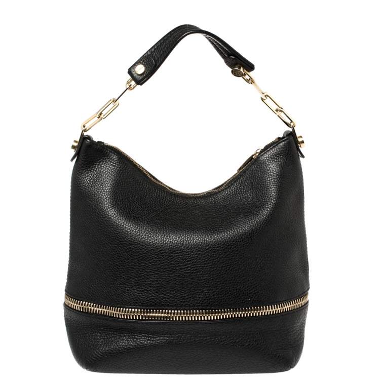 Pre Owned Carolina Herrera Black Leather Zipped Hobo