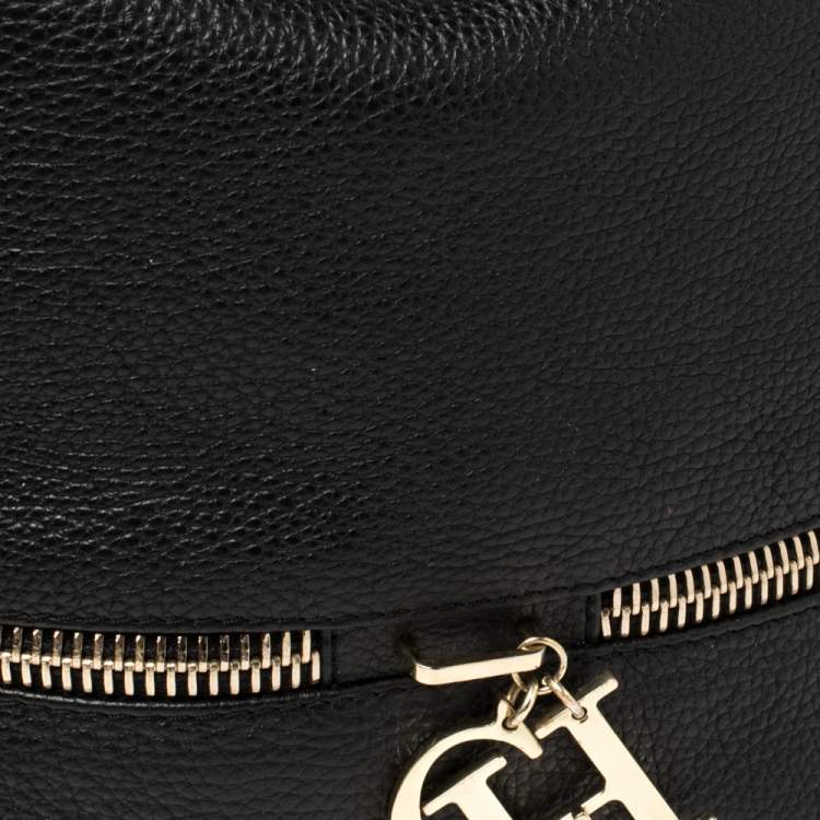 Pre Owned Carolina Herrera Black Leather Zipped Hobo