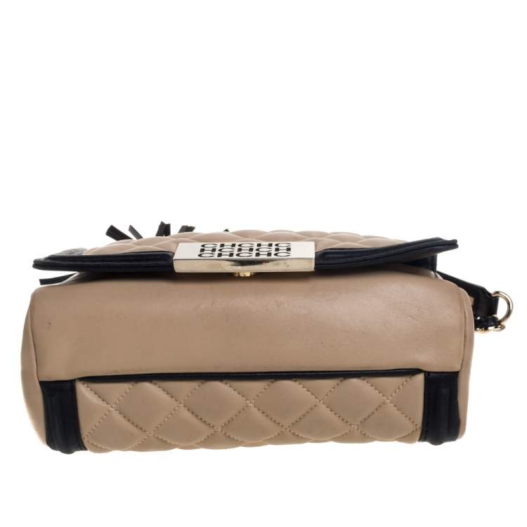 Pre Owned Carolina Herrera Beige/Black Quilted Leather Flap Shoulder Bag