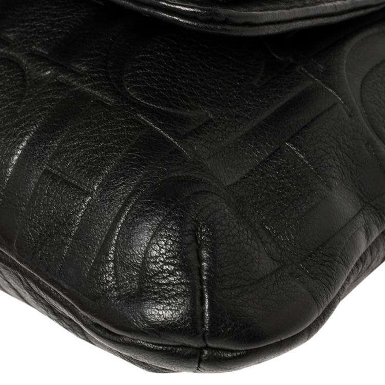 Pre Owned Carolina Herrera Black Embossed Leather Audrey Shoulder Bag