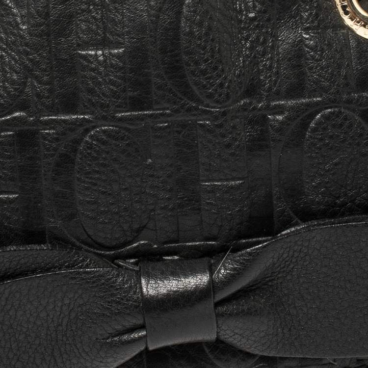 Pre Owned Carolina Herrera Black Embossed Leather Audrey Shoulder Bag