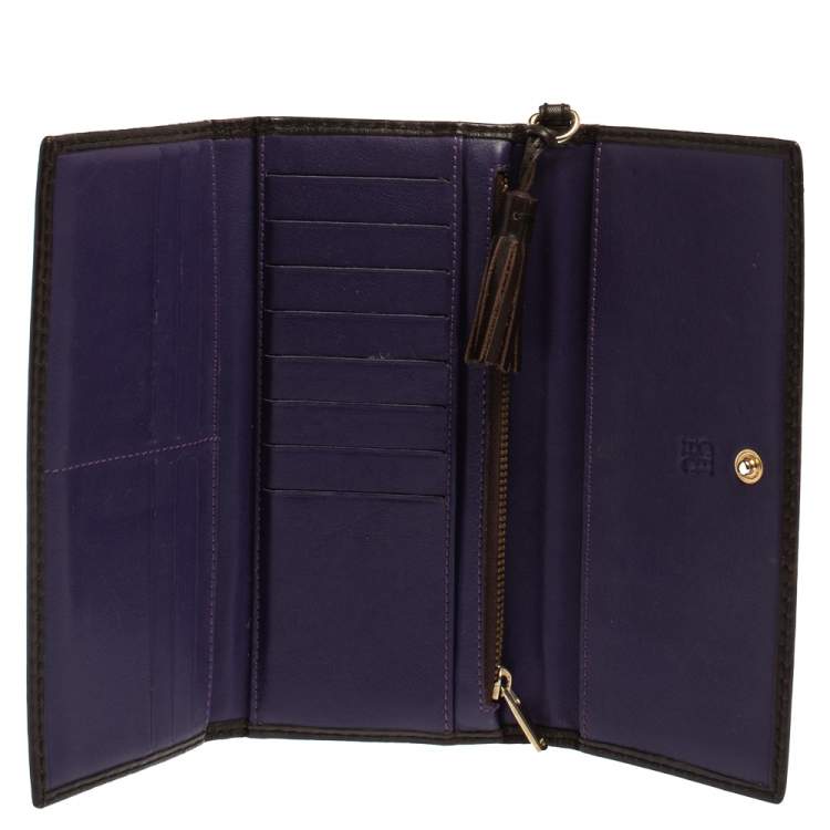 Pre Owned Carolina Herrera Dark Brown Monogram Leather Continental Wallet