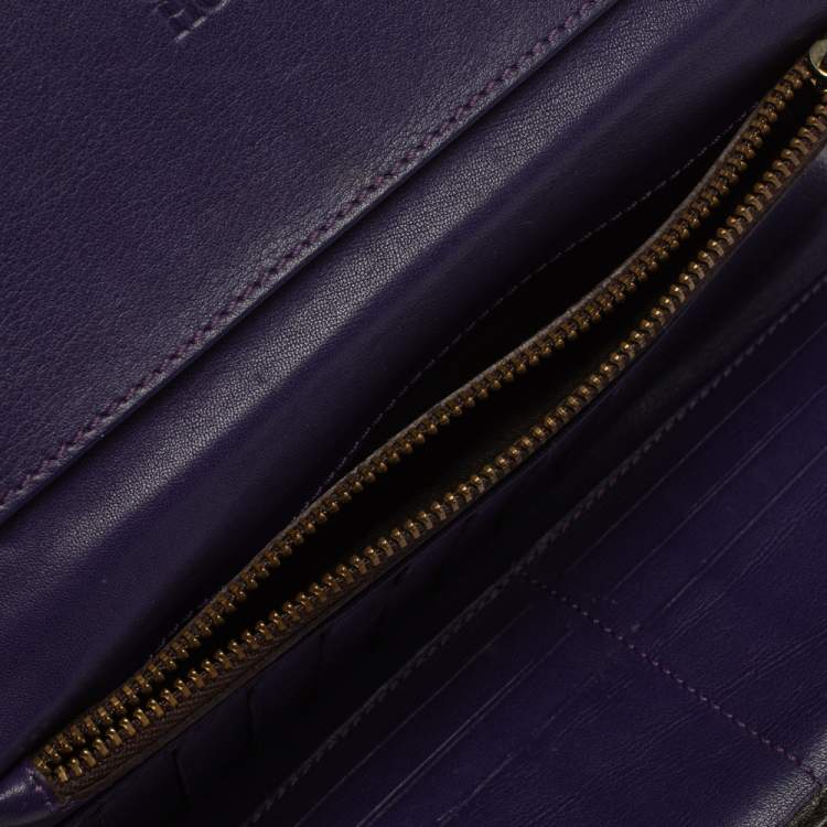 Pre Owned Carolina Herrera Dark Brown Monogram Leather Continental Wallet