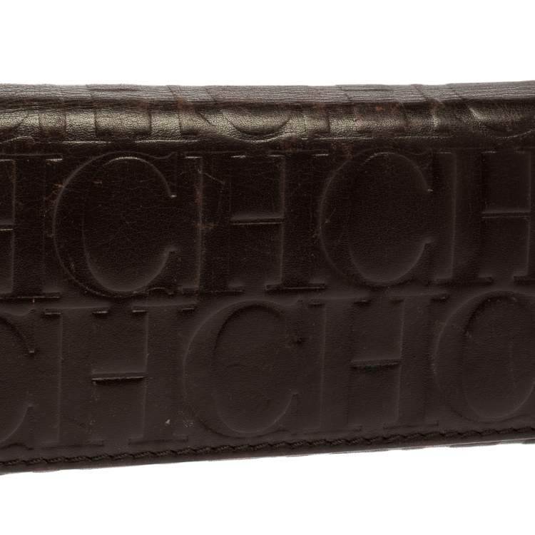 Pre Owned Carolina Herrera Dark Brown Monogram Leather Continental Wallet