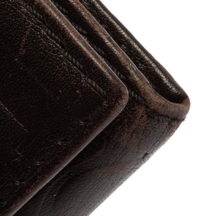 Pre Owned Carolina Herrera Dark Brown Monogram Leather Continental Wallet