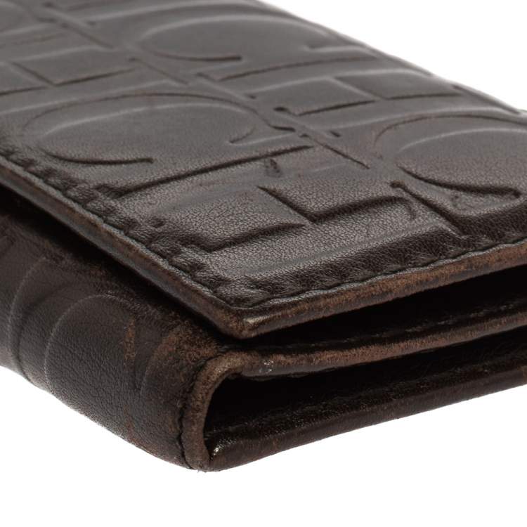 Pre Owned Carolina Herrera Dark Brown Monogram Leather Continental Wallet