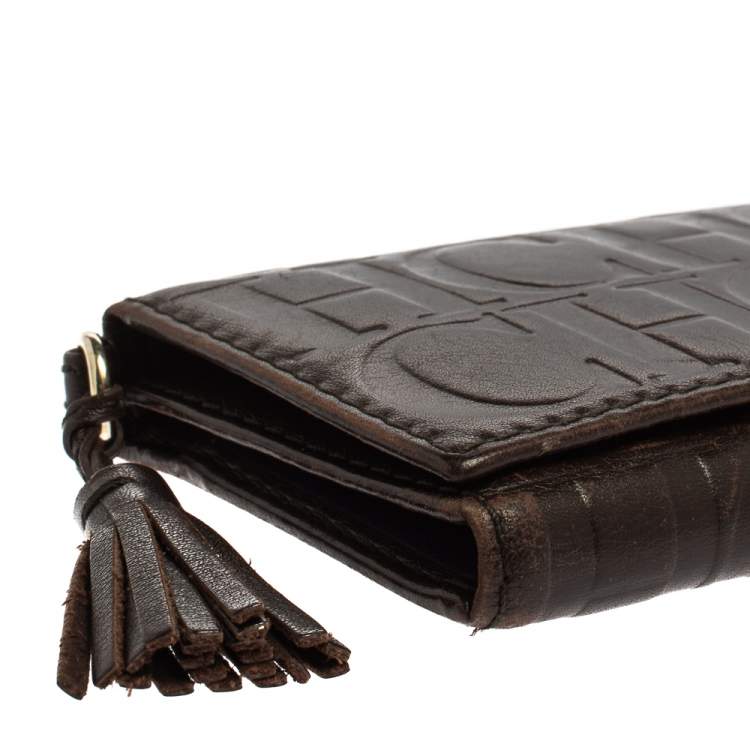 Pre Owned Carolina Herrera Dark Brown Monogram Leather Continental Wallet