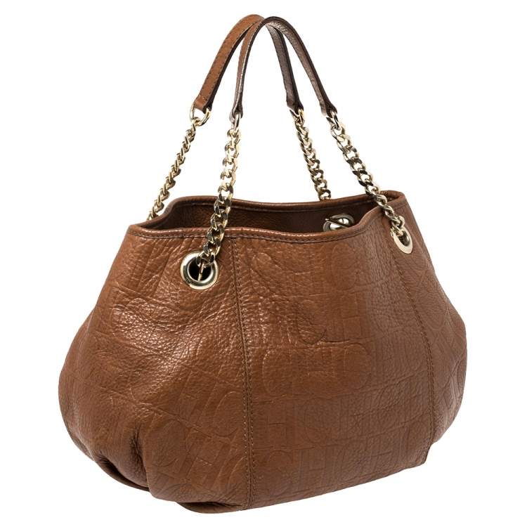 Pre Owned Carolina Herrera Embossed Leather Chain Hobo