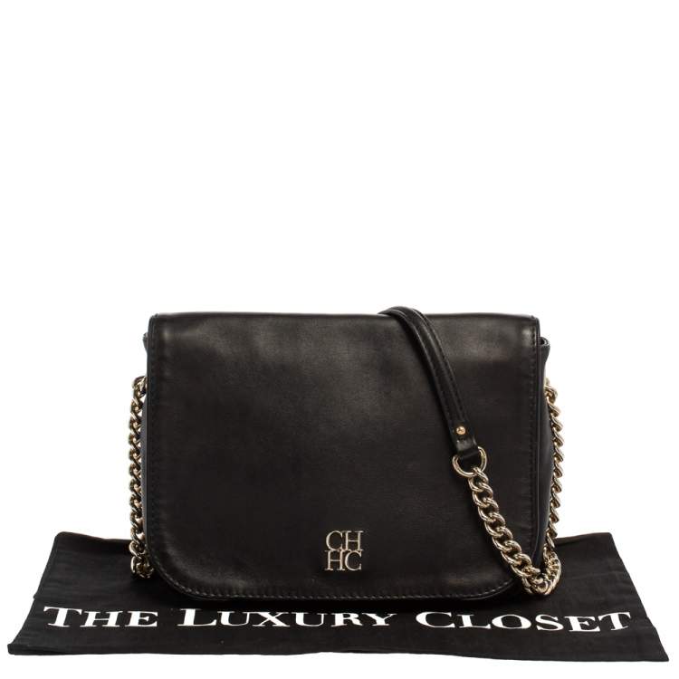 Pre Owned Carolina Herrera Black Leather New Baltazar Shoulder Bag