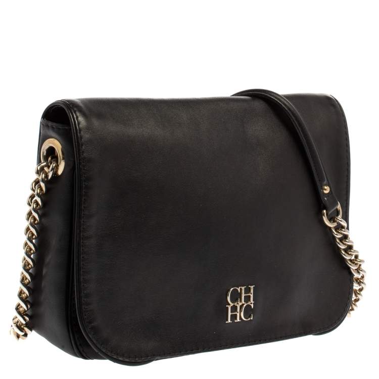 Pre Owned Carolina Herrera Black Leather New Baltazar Shoulder Bag