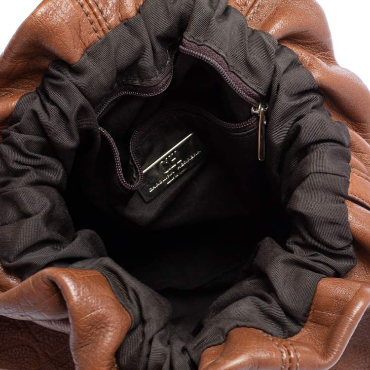 Pre Owned Carolina Herrera Brown Embossed Leather Bucket Shoulder Bag