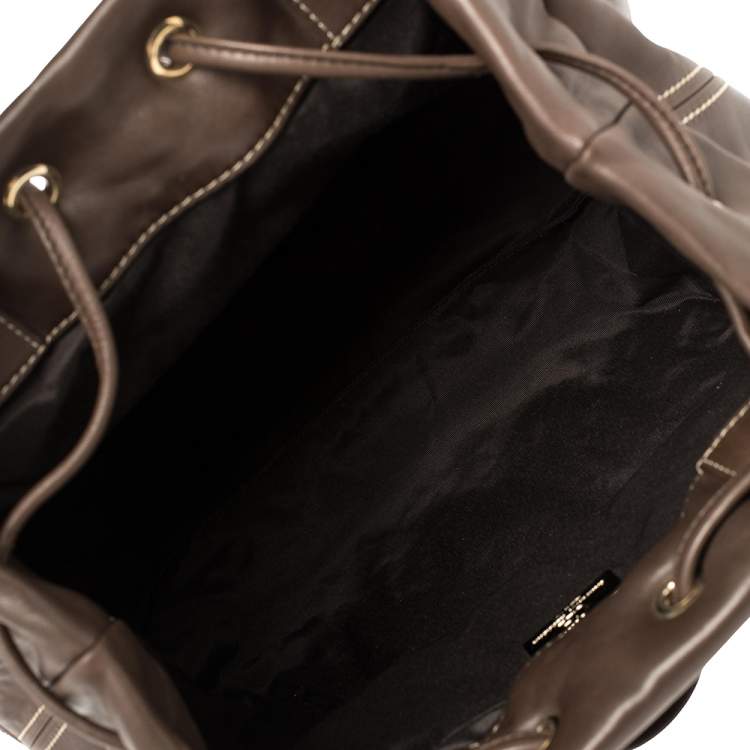 Pre Owned Carolina Herrera Dark Brown Monogram Quilted Leather Drawstring Tote