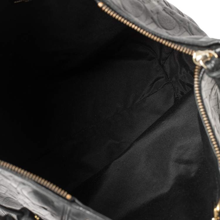 Pre Owned Carolina Herrera Black Monogram Leather Tassel Tote 