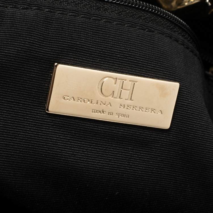 Pre Owned Carolina Herrera Black Monogram Leather Tassel Tote 