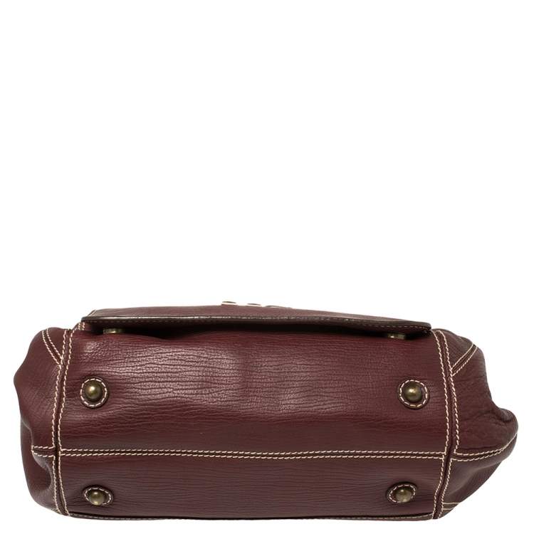 Pre Owned Carolina Herrera Burgundy Leather Flap Top Handle Bag