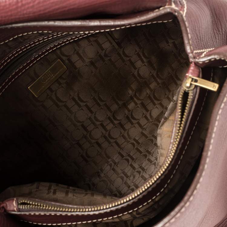 Pre Owned Carolina Herrera Burgundy Leather Flap Top Handle Bag