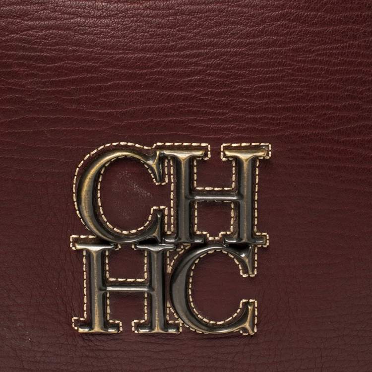 Pre Owned Carolina Herrera Burgundy Leather Flap Top Handle Bag