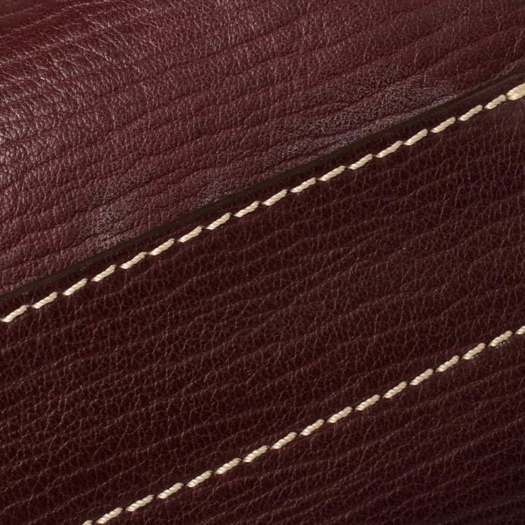 Pre Owned Carolina Herrera Burgundy Leather Flap Top Handle Bag