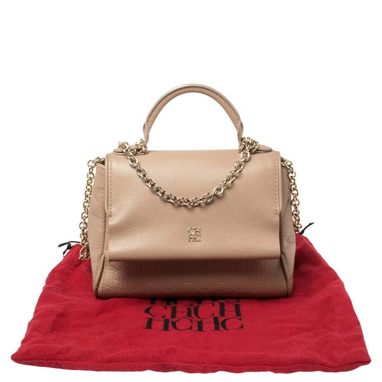 Pre Owned Carolina Herrera Beige Leather Mini Minuetto Top Handle Bag