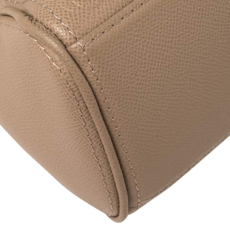 Pre Owned Carolina Herrera Beige Leather Mini Minuetto Top Handle Bag