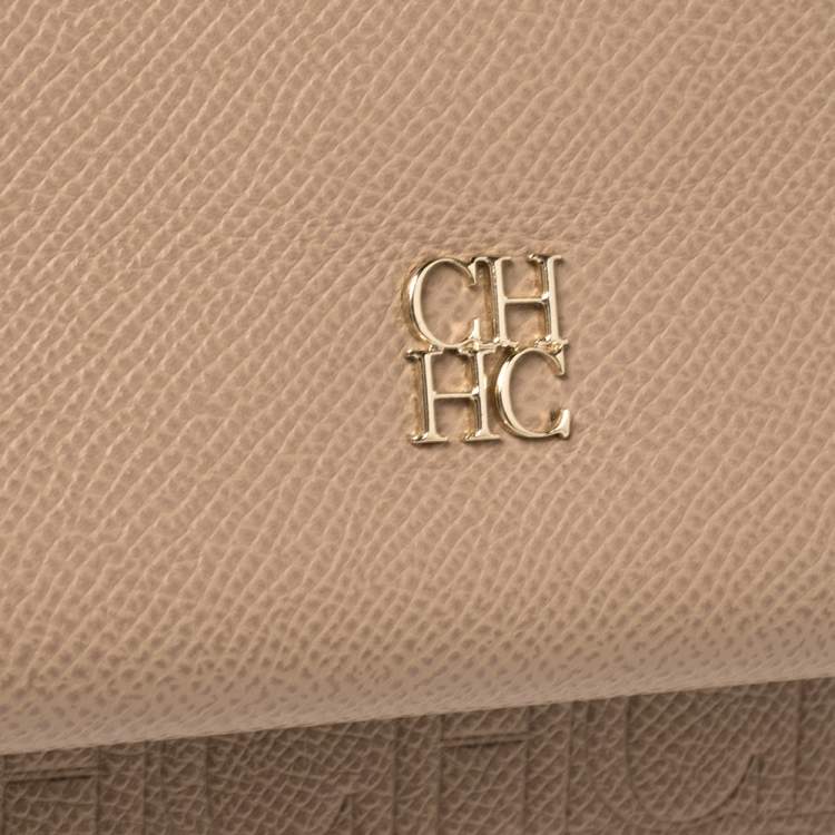 Pre Owned Carolina Herrera Beige Leather Mini Minuetto Top Handle Bag