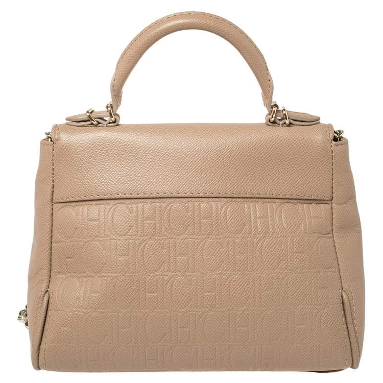 Pre Owned Carolina Herrera Beige Leather Mini Minuetto Top Handle Bag