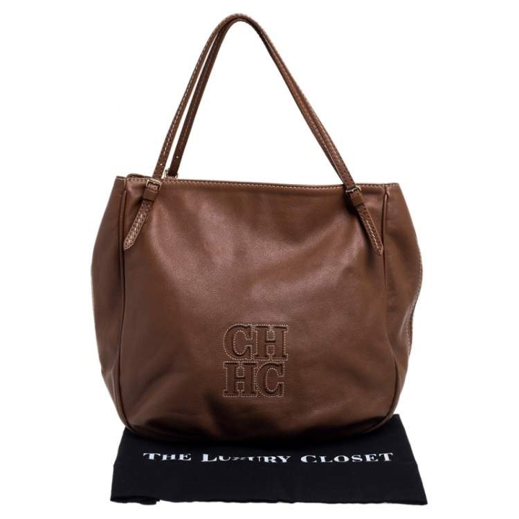 Pre Owned Carolina Herrera Brown Leather Hobo