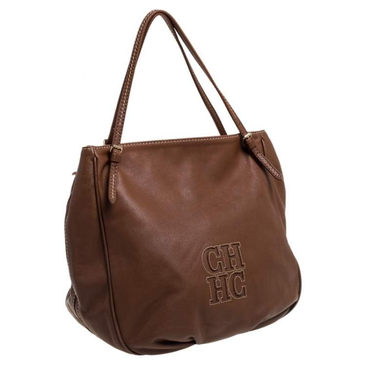 Pre Owned Carolina Herrera Brown Leather Hobo