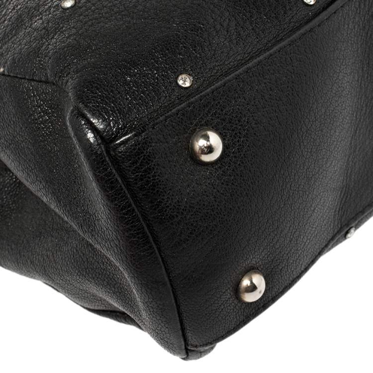 Pre Owned Carolina Herrera Black Quilted Leather Crystal Embellished Chain Tote 