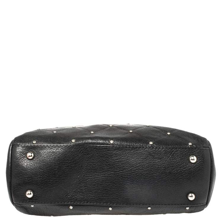 Pre Owned Carolina Herrera Black Quilted Leather Crystal Embellished Chain Tote 